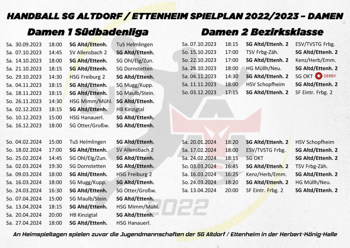 Handball SG Altdorf/Ettenheim Spielplan 22/23 - Damen